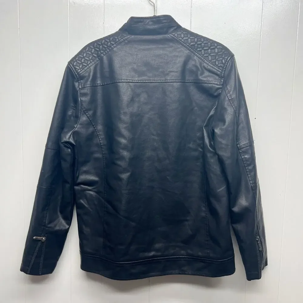 American Breed Men's Faux Leather Faux Fur Lining Black Jacket Size Medium